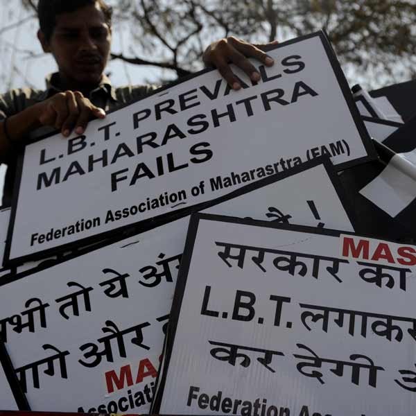 Traders and wholesalers participated in a rally to protest against the Local Body Tax (LBT) at Marine Drive in Mumbai on Monday
