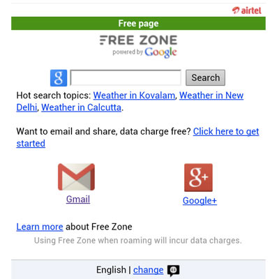 free internet on airtel  , google.com , google +,google plus, gmail free