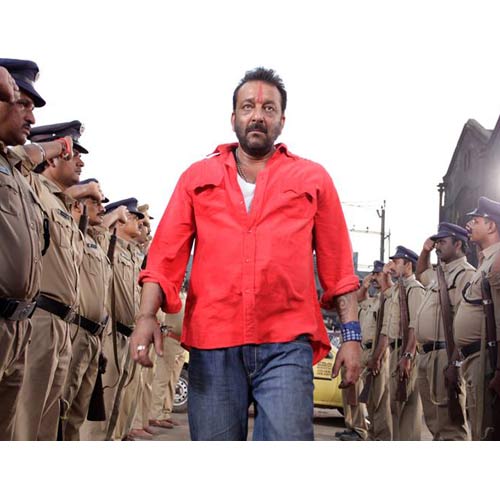 Sanjay Dutt in an action scene from <i>Policegiri</i>.