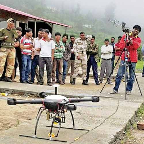 A drone device, with camera, is used to search for survivors in Uttarakhand.