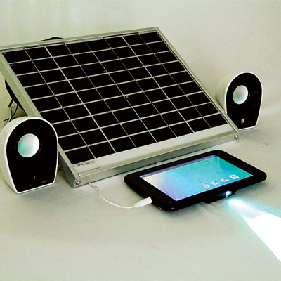 T3 tablet with inbuilt projector and option of solar charger for rural use