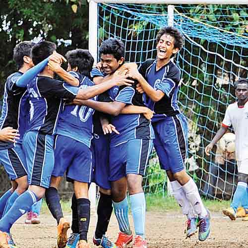 Jamnabai Narsee players celebrate their winning goal against Don Bosco on Monday.