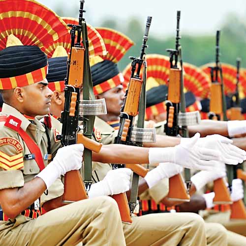 BSF unit engaged in rehearsals on Tuesday for I-Day parade.
