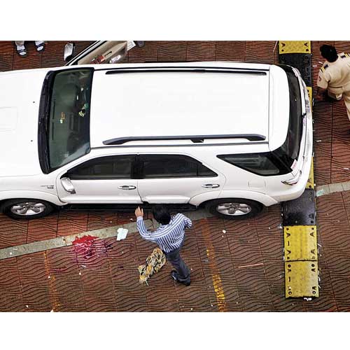 The SUV that ran over 9-year-old Mehek Pabari at the crime scene inside Veena Santoor society.