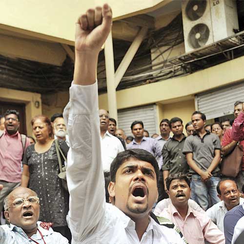 Protesters near Shivaji Mandir in Dadar, on Tuesday.