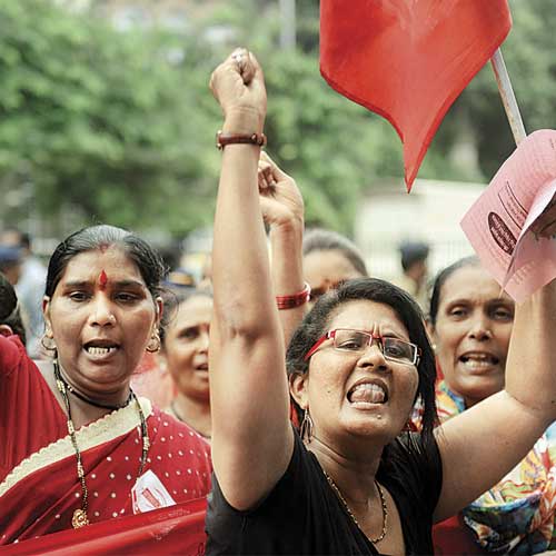 Protestors outside Churchgate station in Mumbai on Wednesday.