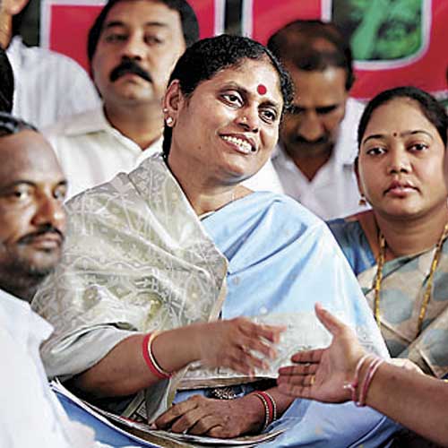 YSR Congress party's leader YS Vijayalakshmi during a protest in New Delhi against creation of Telangana on Wednesday.