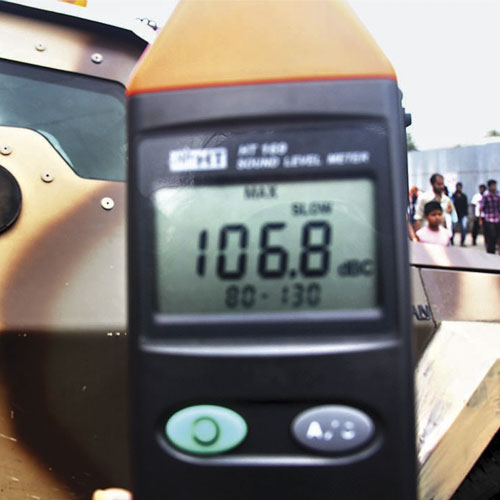 A noise meter shows the noise level at a dahi handi celebration in Ghatkopar.