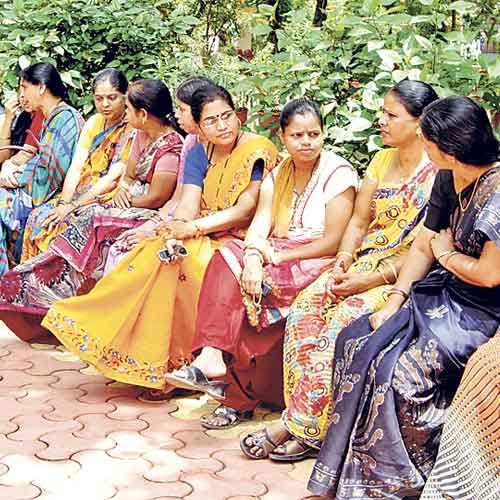 The agitating employees stage protest at DAVV, RNT Road campus on Saturday.
