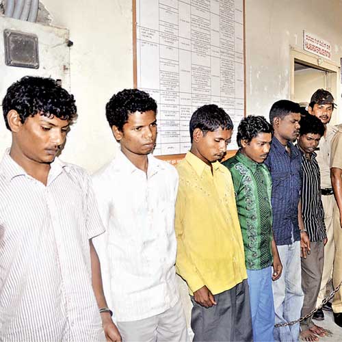 The accused in the Jnana Bharathi gang rape case before they were produced in the court on Friday morning.