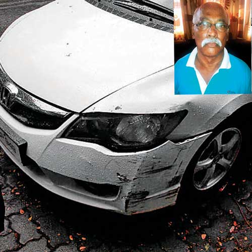 The Honda Civic which crashed into Lawrence Pereira (inset) in Andheri's Four Bungalows