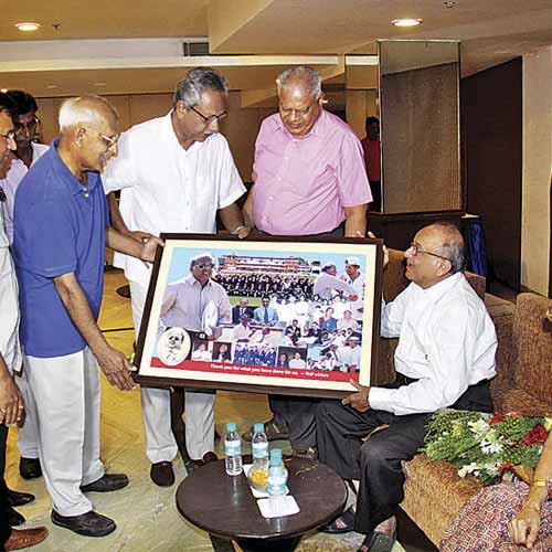 Lele being felicitated by Baroda cricketers on his 75th birthday on Sunday.