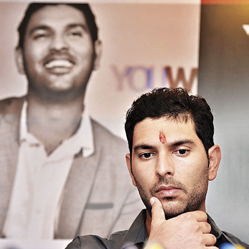 Yuvraj Singh during the launch of 'Cancer Detection Month' in Bangalore on Friday.
