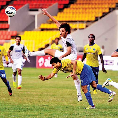 Action from the I-League match between Mumbai FC and Dempo in Pune on Sunday.