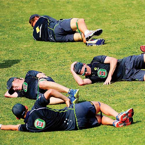 The Australian cricket team had a light workout including a game of rugby and football at Cricket Club of India in Mumbai on Sunday.