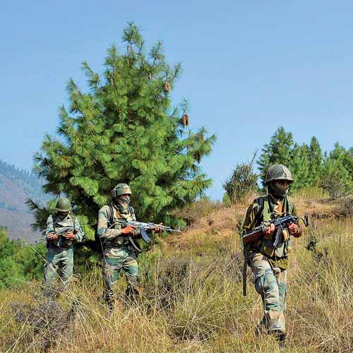 Army jawans during a search operation to flush out militants in Keran sector.