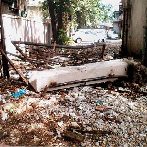 The demolished gate of New Sarvodaya Housing Society near Chembur flyover.