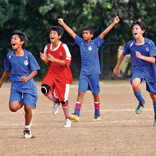 St. Mary’s players celebrate their win over St. Joseph at MSSA ground on Tuesday.