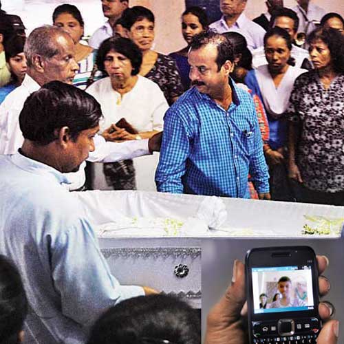 Friends and relatives attend the funeral of of 14-year-old Jude Gonsalves (inset) in Mahim on Friday.