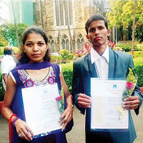 Dipali Vedikor and Ganesh Patil with their merit certificates