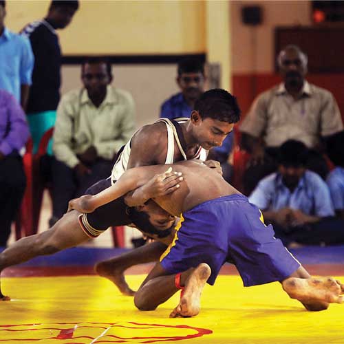 Wrestlers in action at NM Joshi school at Parel.