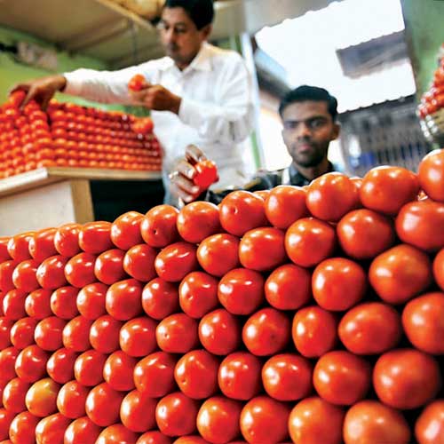 Tomato seen at Russell market in Bangalore on Friday.