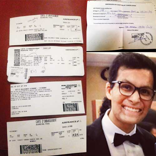 (Left) Boarding pass of Jay Shah, one of the passengers stranded at the Charles De Gaulle Airport, Paris. (Above) Certificate of cancellation provided by the airline officials