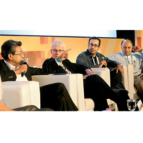 Rajan Anandan of Google India, Orna Berry of EMC, Rahul Sood of Microsoft Ventures and Sanjeev Bikhchandani of Naukri.com take part in an interaction as part of Nasscom Product Conclave on Tuesday in Bangalore.