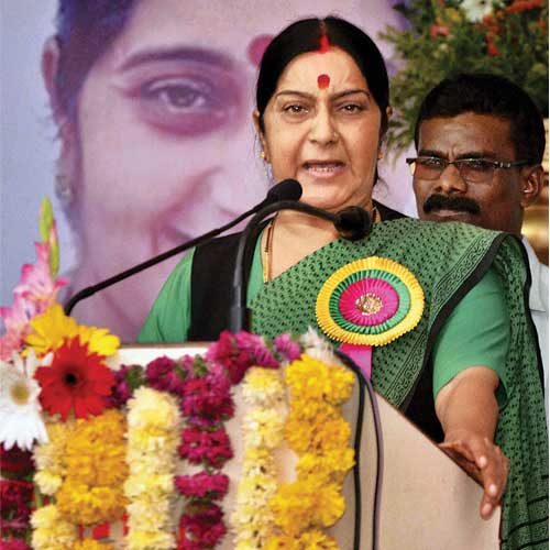 Sushma Swaraj at a rally in New Delhi