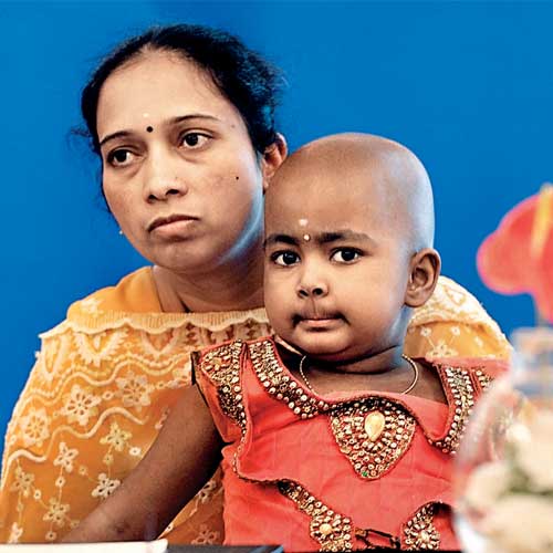 Four-year-old Bhuvana who was recently treated for relapsed leukemia, seen here with her mother.