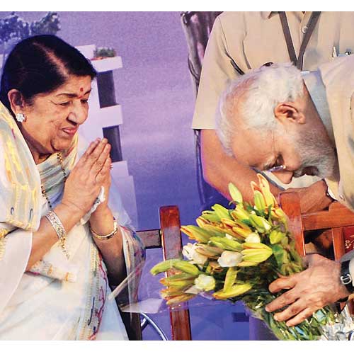 Bharat Ratna Lata Mangeshkar and Narendra Modi during the inauguration of the Deenanath Mangeshkar Super Speciality Hospital at Pune on Friday.