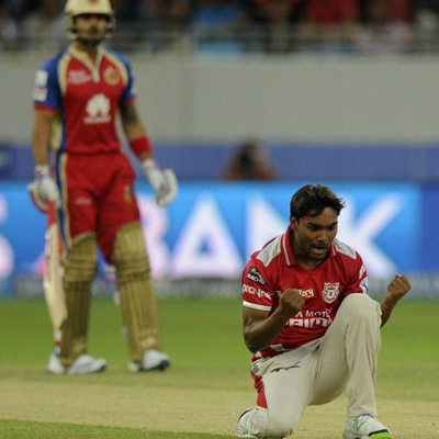 Sandeep Sharma celebrates after Virat Kohli was controversially given out LBW