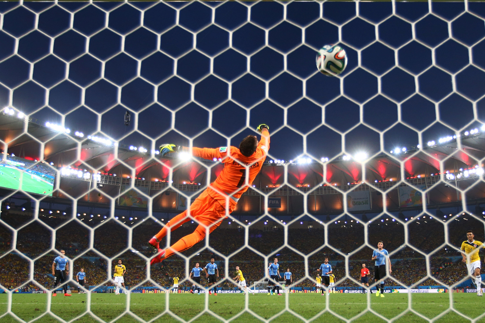 James Rodriguez scored a fantastic volley in the 38th minute in Colombia's Round of 16 match against Uruguay, to put Colombia 1-0 up. This might just be the goal of the tournament. James Rodriguez scored a fantastic volley in the 38th minute in Colombia's Round of 16 match against Uruguay, to put Colombia 1-0 up. This might just be the goal of the tournament.