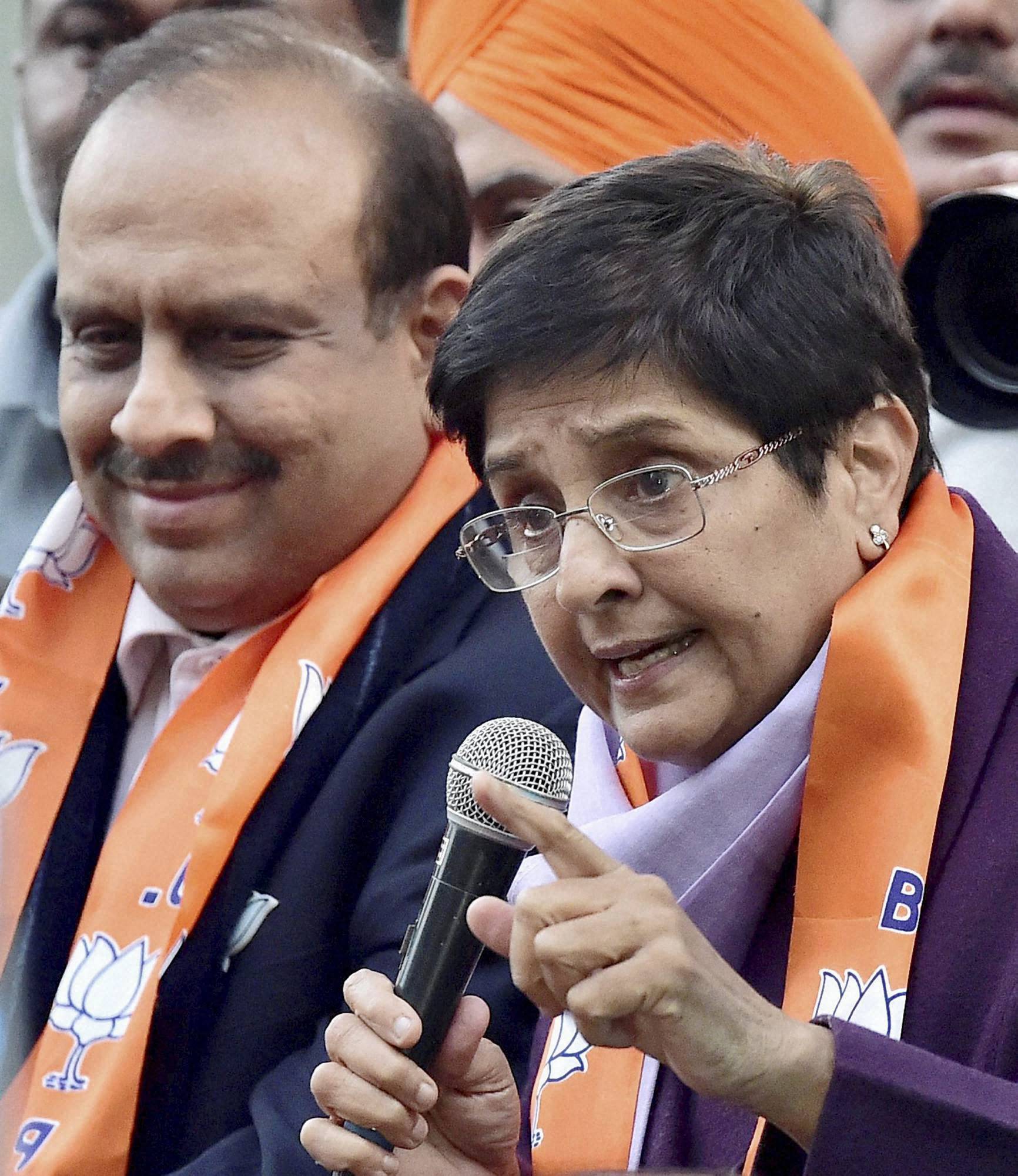 Delhi polls: Suffering with a sore throat, Kiran Bedi campaigns.