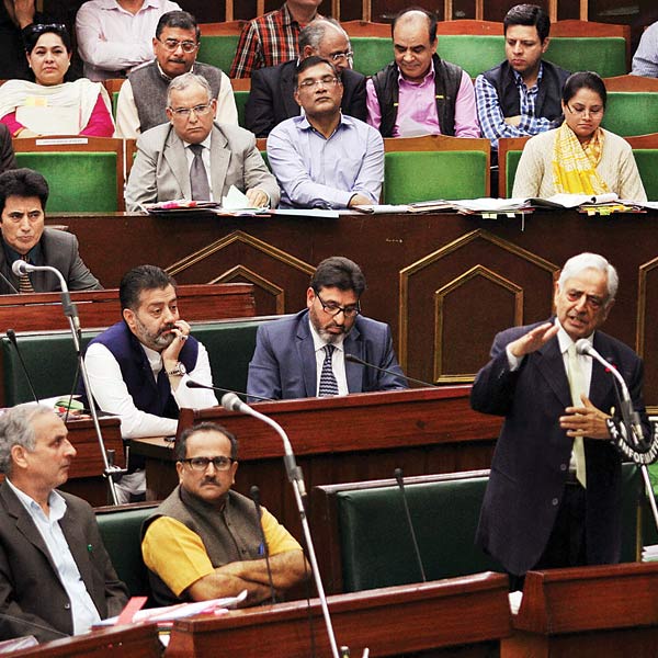 Jammu and Kashmir chief minister Mufti Mohammad Sayeed speaks in the Legislative Assembly during the budget session in Jammu on Wednesday PTI