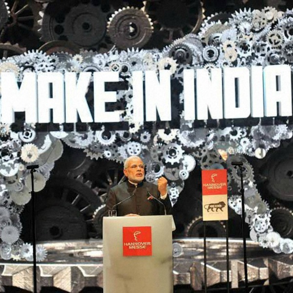 Prime Minister Narendra Modi speaks at the opening of the industrial fair in Hanover, Germany on Sunday. PTI