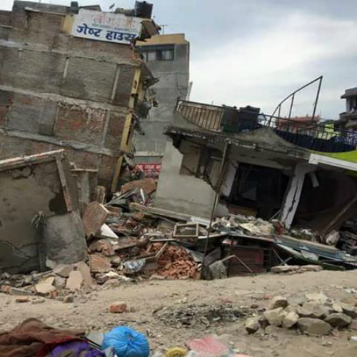 Buildings collapse, at least two killed as 7.9 quake hits Nepal.