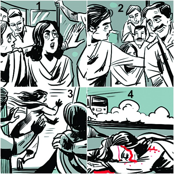 Girl dies, mother injured after being thrown off bus by molesters.