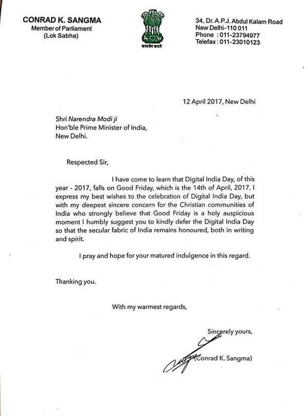 Don t Observe Digital India Day On Good Friday Tura MP Conrad Sangma 