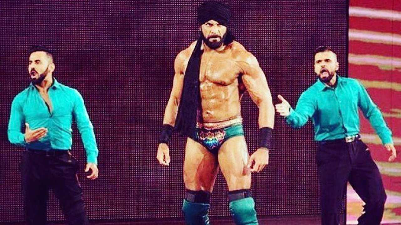 Jinder Mahal and the Singh Brothers at a WWE event