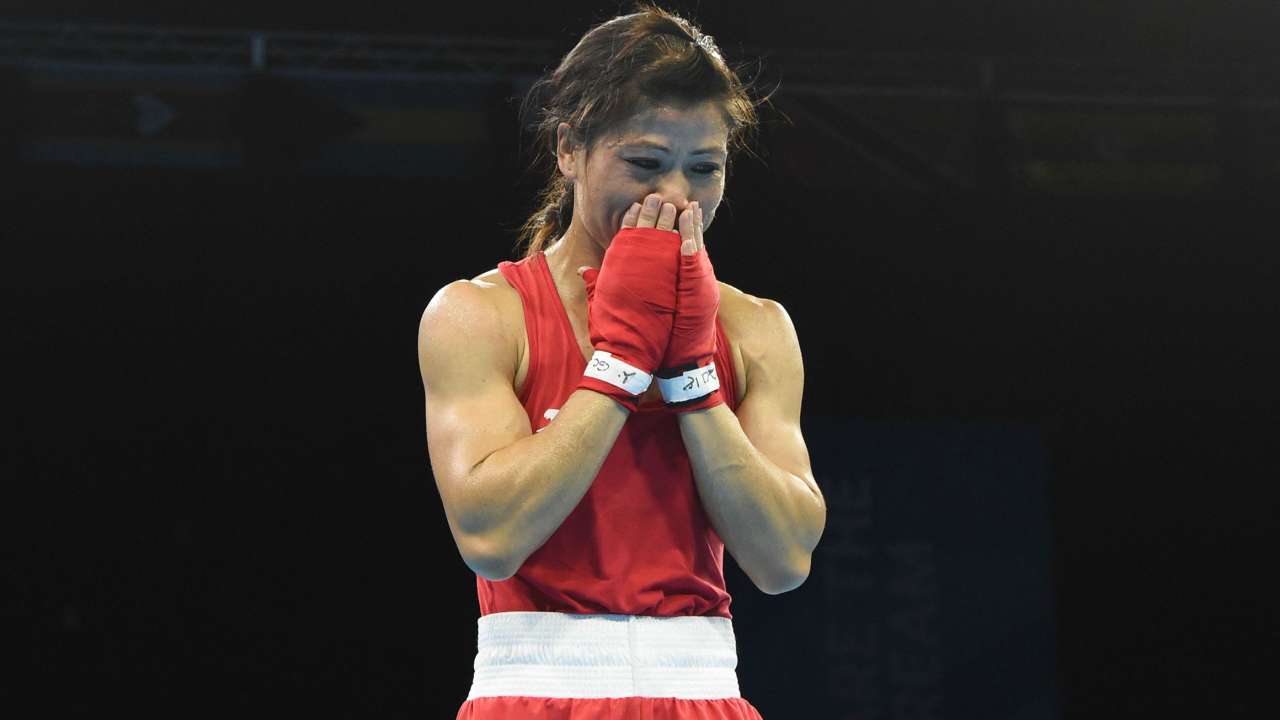 Mary Kom reacts after winning her gold medal on Saturday