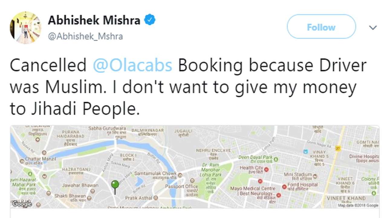 Responding to customer's 'anti-Muslim' tweet, Ola says it is 'secular'