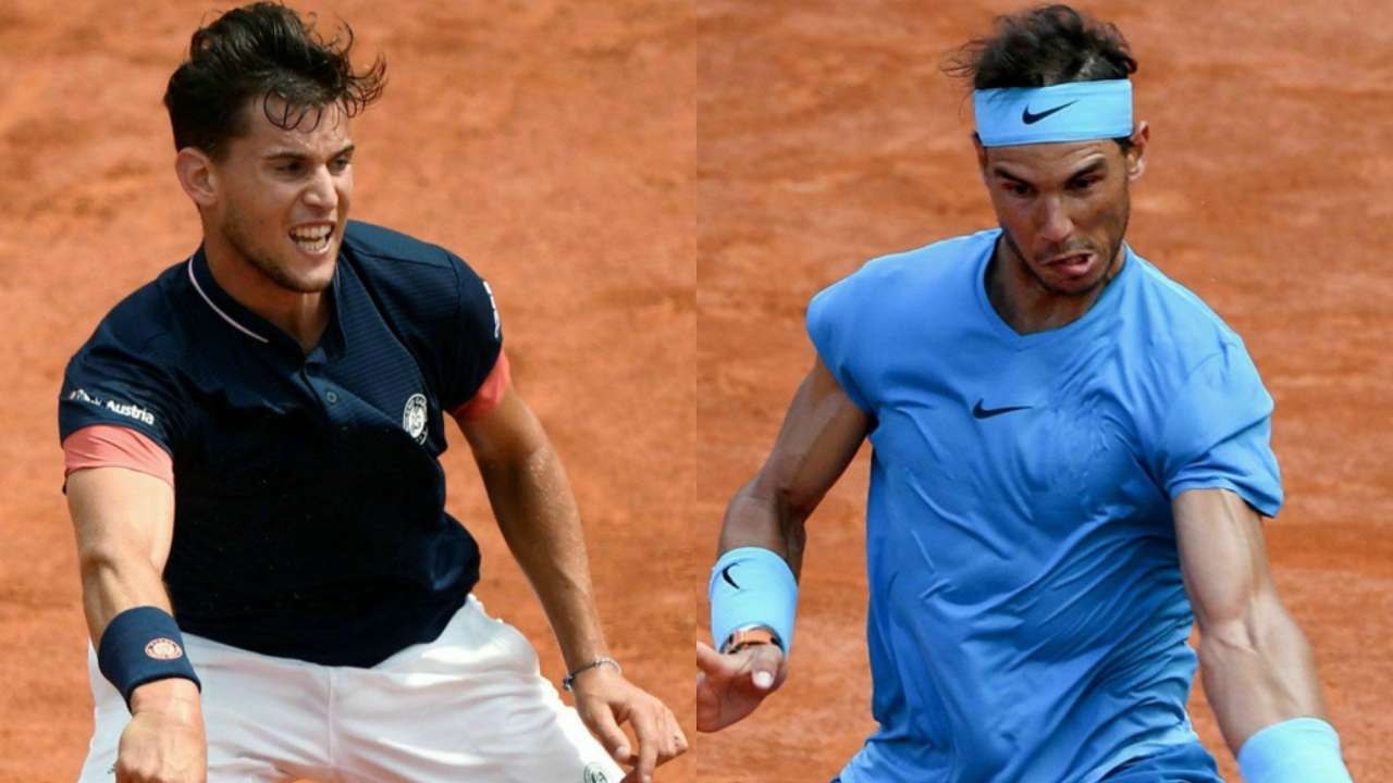 Dominic Thiem (L) and Rafael Nadal in action during French Open 2018 Dominic Thiem (L) and Rafael Nadal in action during French Open 2018