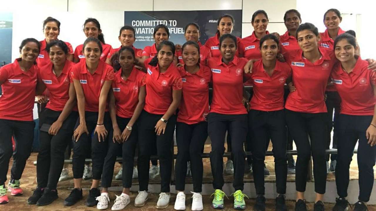 The Indian womens hockey team ahead of their departure for the Spain tour on Saturday