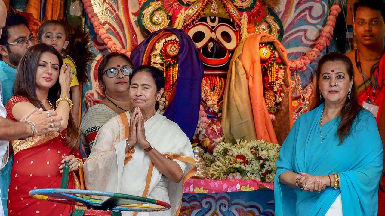 Image result for pics of mamata banerjee at ISKCON temple kolkata