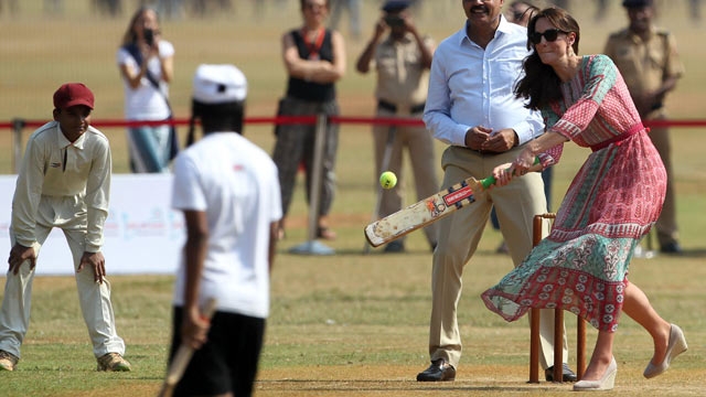 Kate showing off her cricketing skills