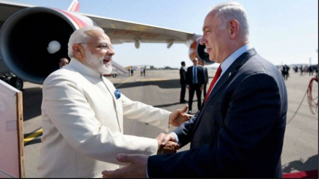Image result for PM Modi from Israel in plane send off by Israel PM