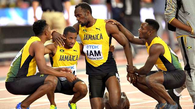 Image result for Usain Bolt falls with injury, loses final career race at worlds (video)