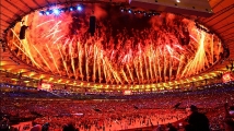 View of fireworks from inside the Maracana Stadium.