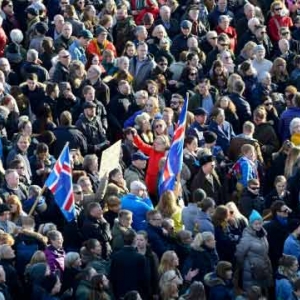 People demonstrate against Icelands Prime Minister Sigmundur Gunnlaugsson in Reykjavik, Iceland on April 4, 2016 after a leak of documents by so-called Panama Papers stoked anger over his wife owning a tax haven-based company with large claims on the countrys collapsed banks. People demonstrate against Icelands Prime Minister Sigmundur Gunnlaugsson in Reykjavik, Iceland on April 4, 2016 after a leak of